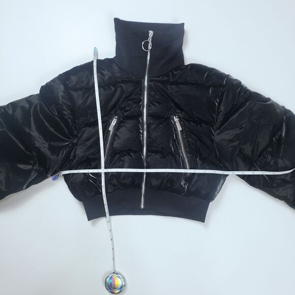 WeWoreWhat Cropped Puffer Jacket Black Womens Size S Zip Front Quilted Coat - Picture 6 of 16